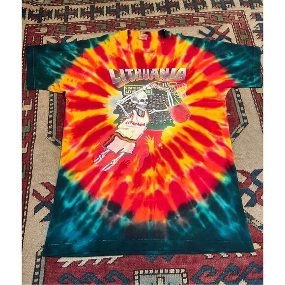 Vintage Other - Vintage 1992 Grateful Dead Lithuania Tie Dye Basketball Bronze Medal Shirt L XL